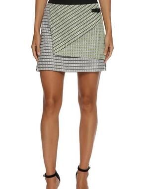 Karen Millen Geometric Wrap Mini Skirt Black White Size 4